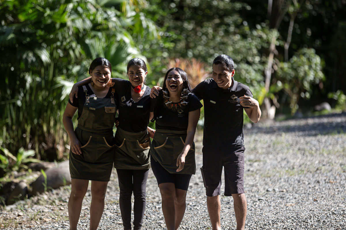 The Kuyana Amazon Lodge team, walking together after a day at the lodge